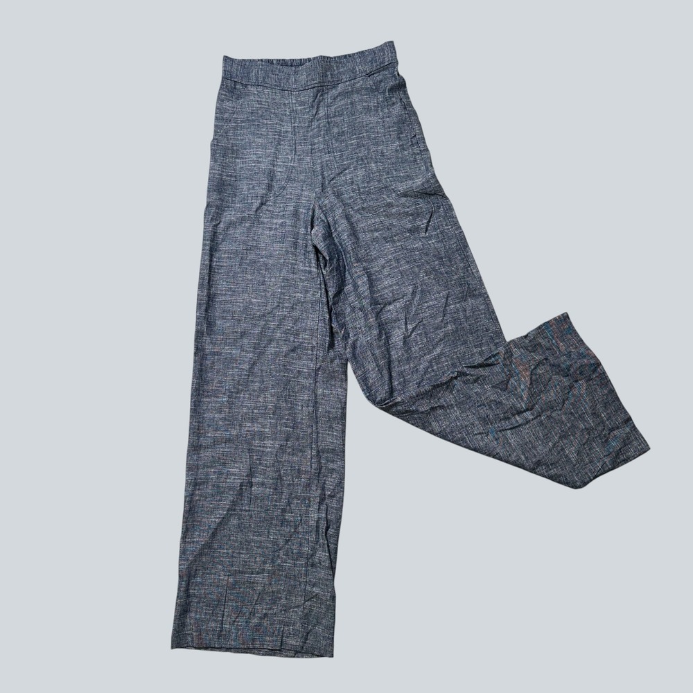 Max Studio Womens Blue Linen Blend Wide Leg High Rise Pants Size S 2702L05